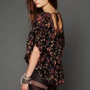 Free People Black Floral Peasant Top SZS
